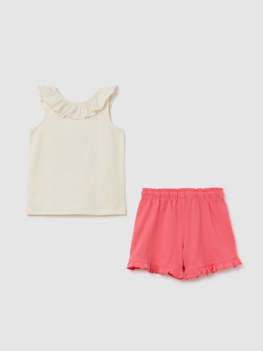 Girls' Beige Cotton Top and Shorts Set_1