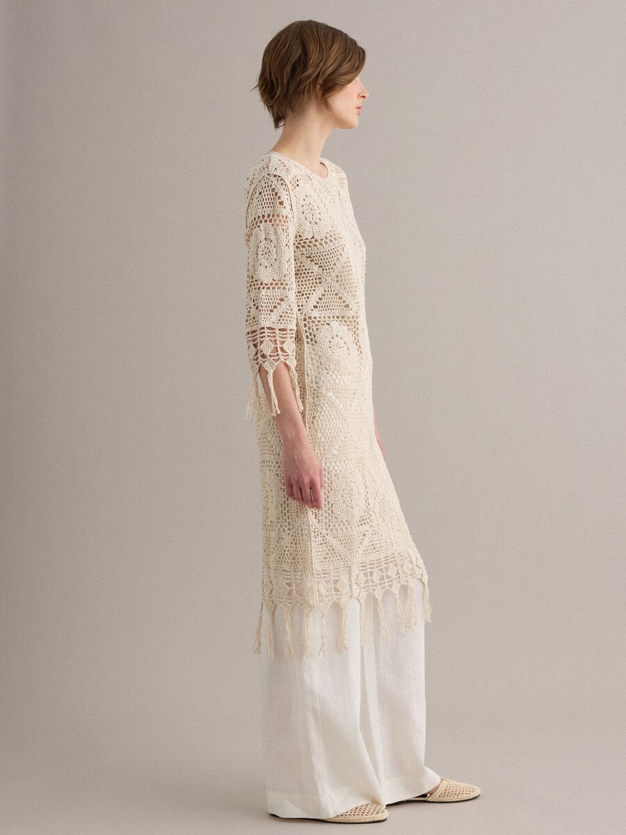 Beige crochet dress in cotton-viscose blend, regular fit_1
