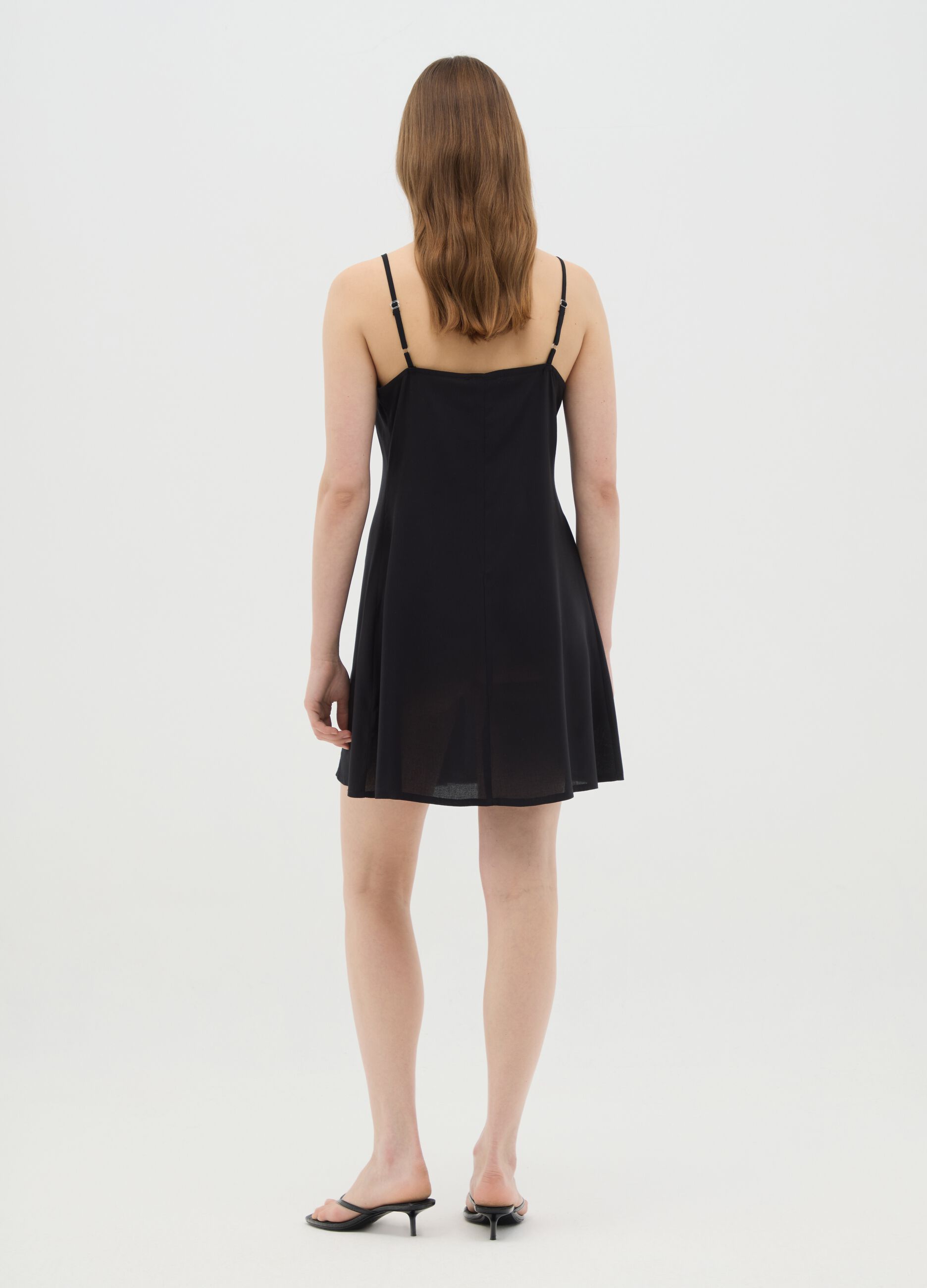 Women's Black Pure Viscose Slip Dress Slim Fit