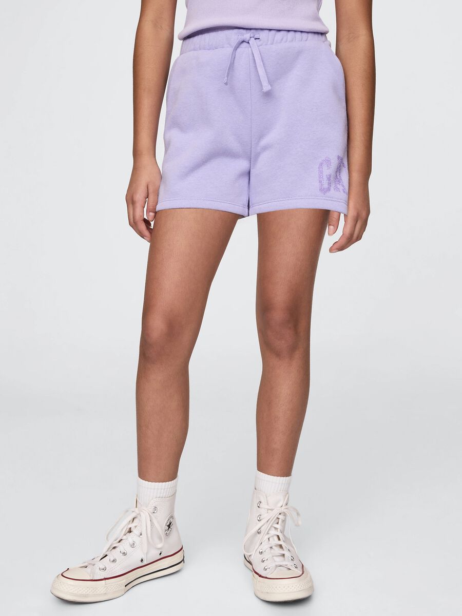 Purple shorts with drawstring and logo print_1