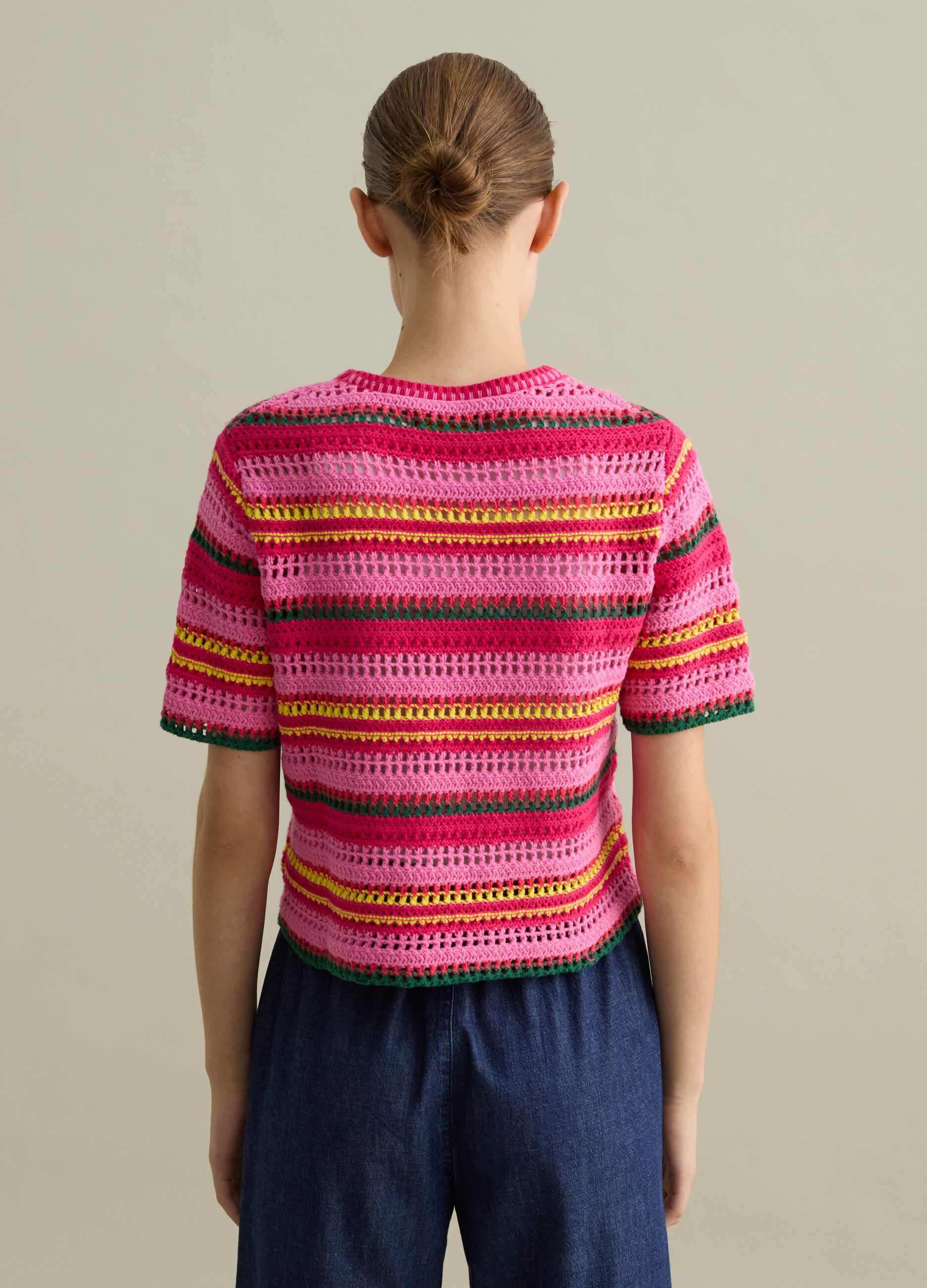 Maglia crochet a righe multicolor