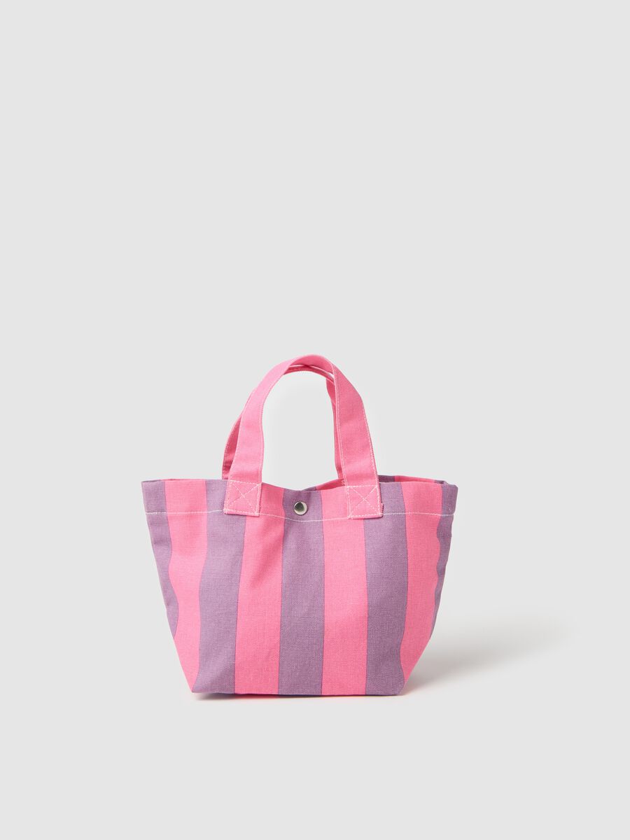 Pink and purple striped cotton beach bag_0