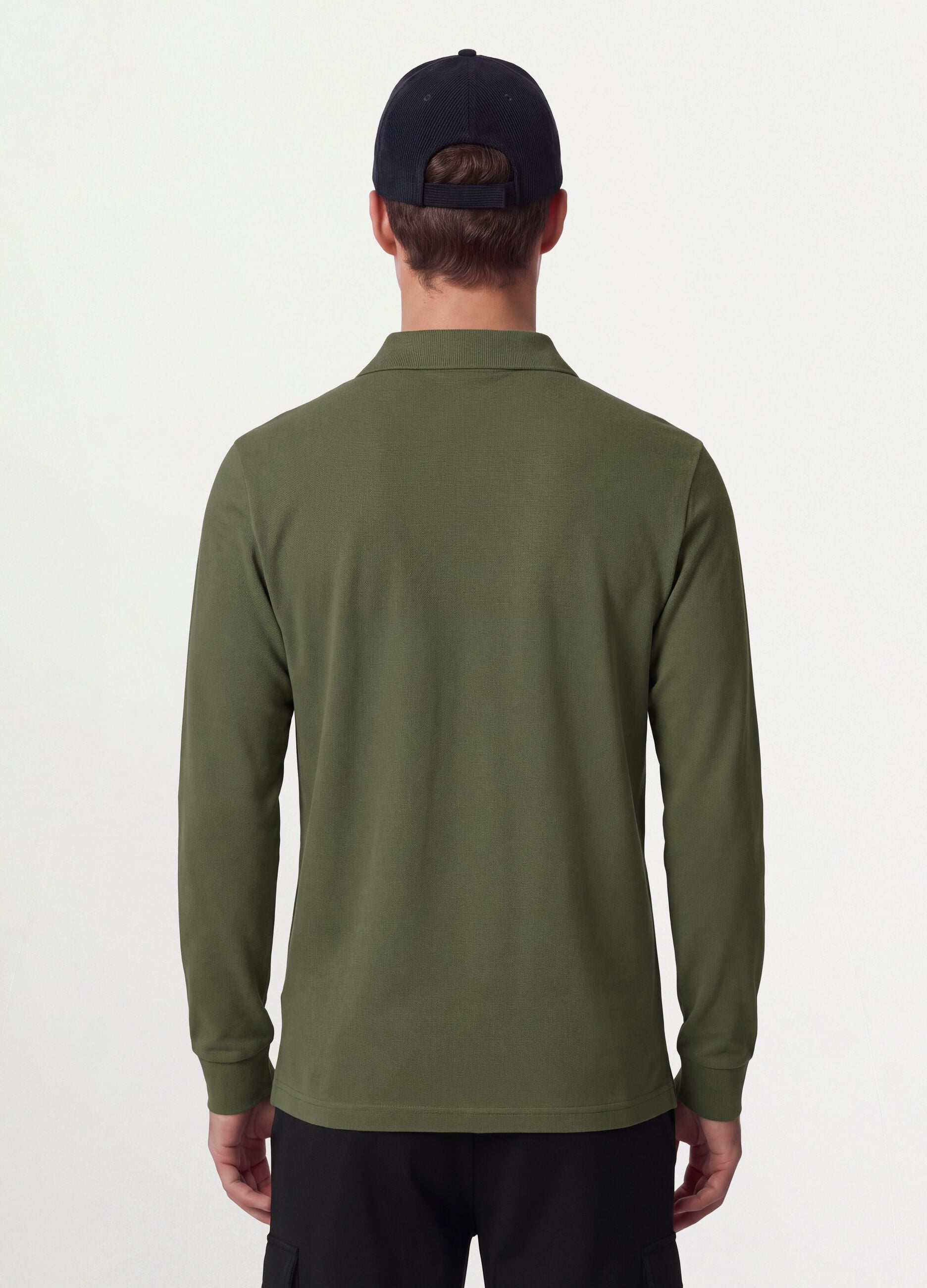Green long-sleeve organic cotton piqu&eacute; polo, regular fit