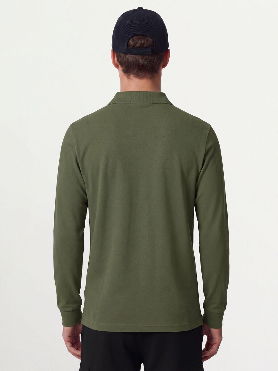 Polo verde in piquet di puro cotone organico a maniche lunghe regular fit_3