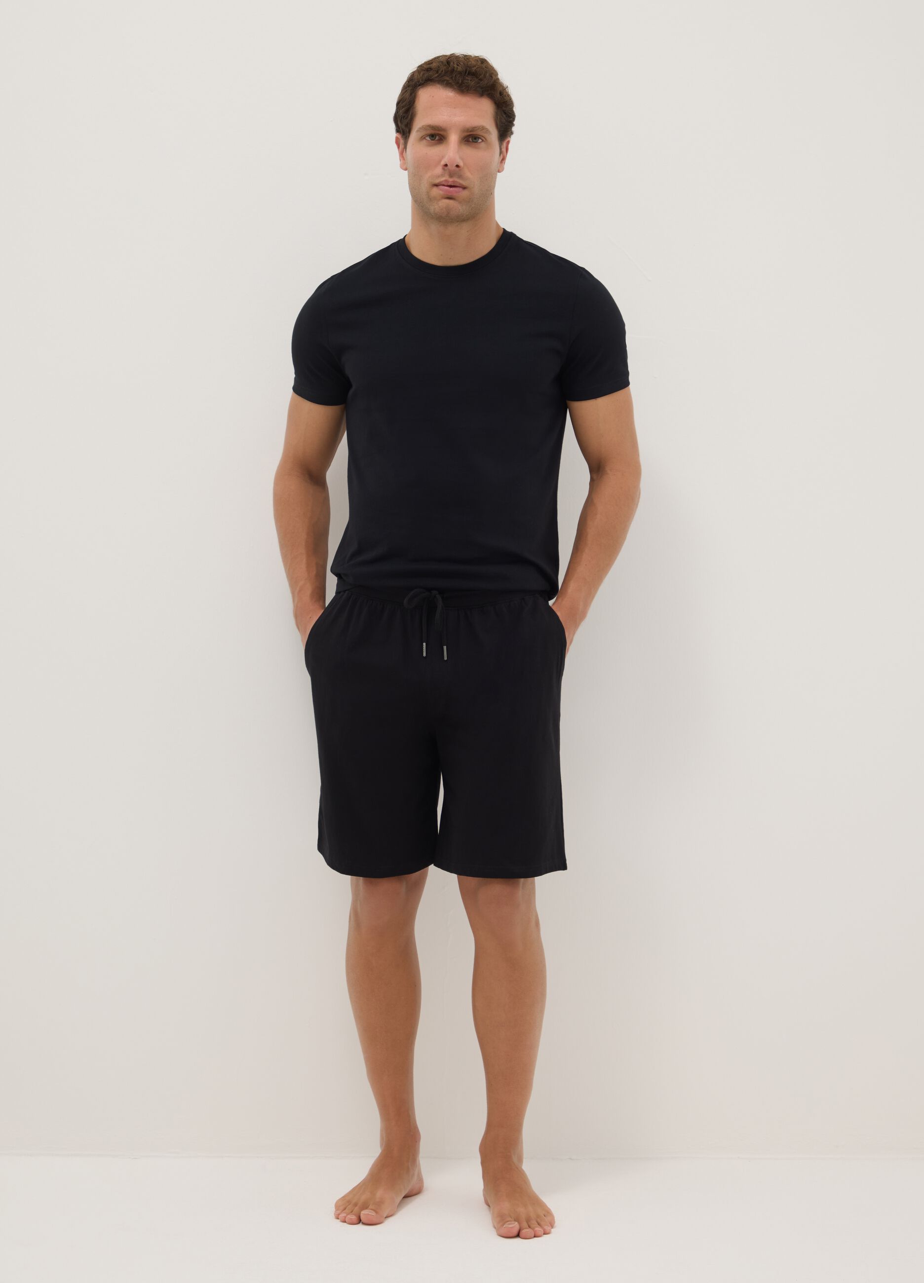 Black pure cotton regular fit pyjama shorts