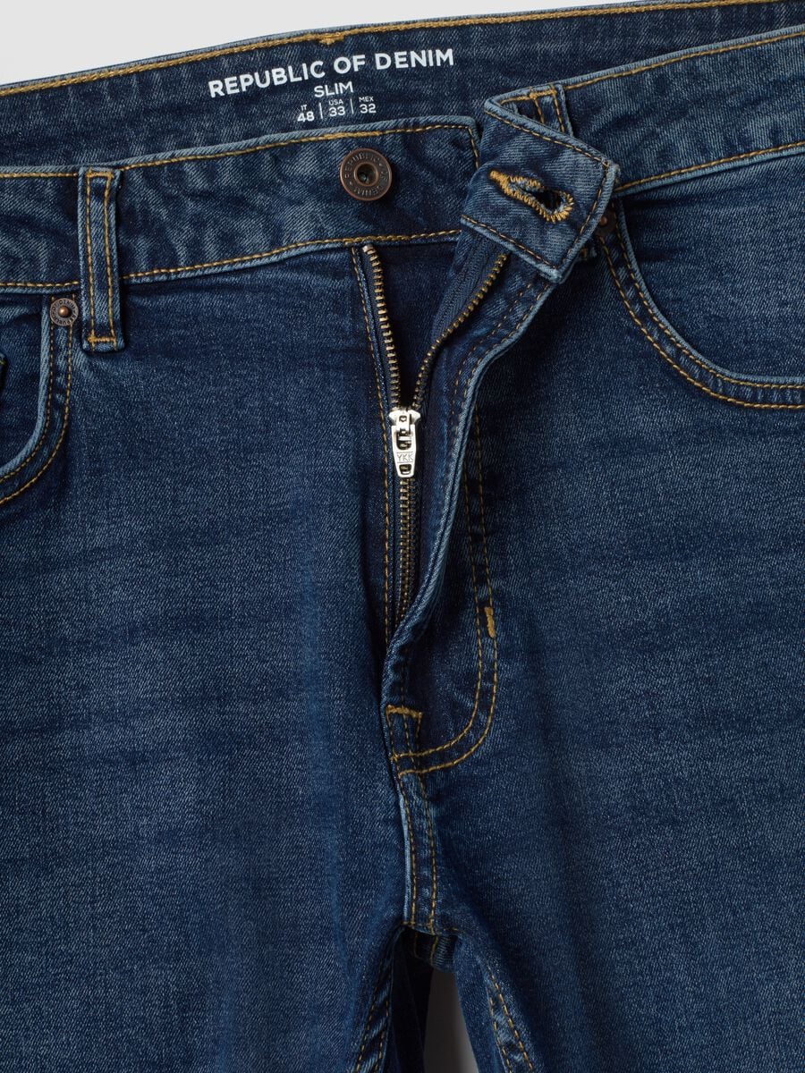 Blue slim-fit stretch cotton jeans_2