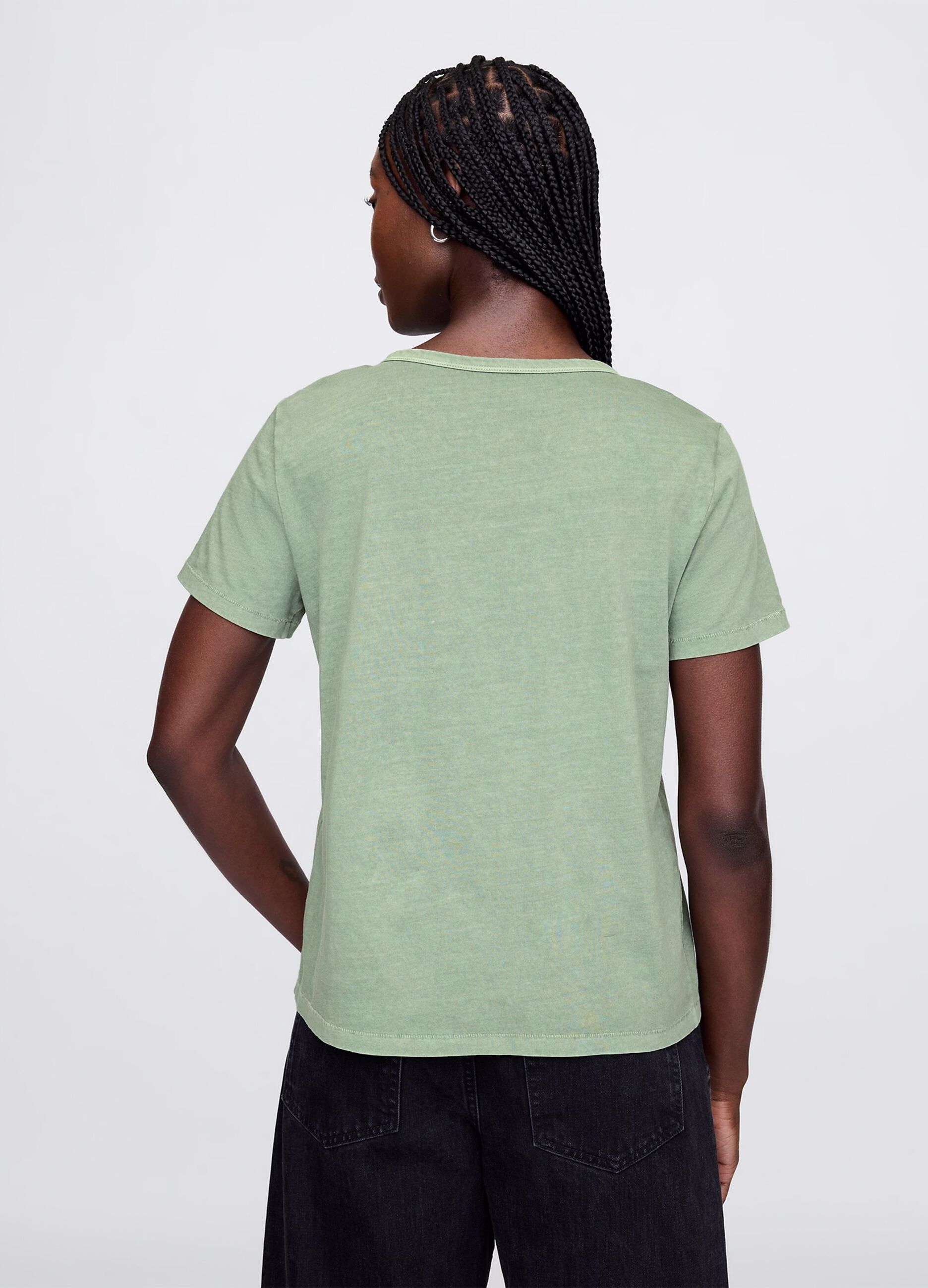 Green V-neck T-shirt in cotton