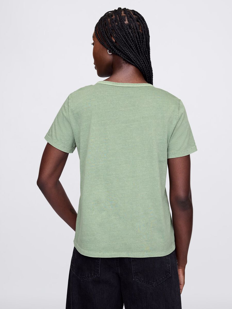 Green V-neck T-shirt in cotton_2