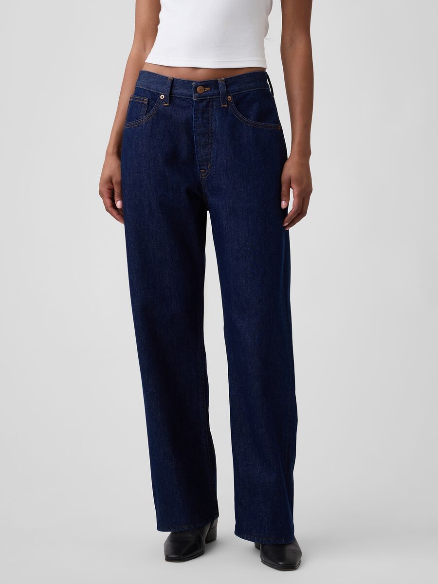 Jeans denim in puro cotone a gamba dritta_1