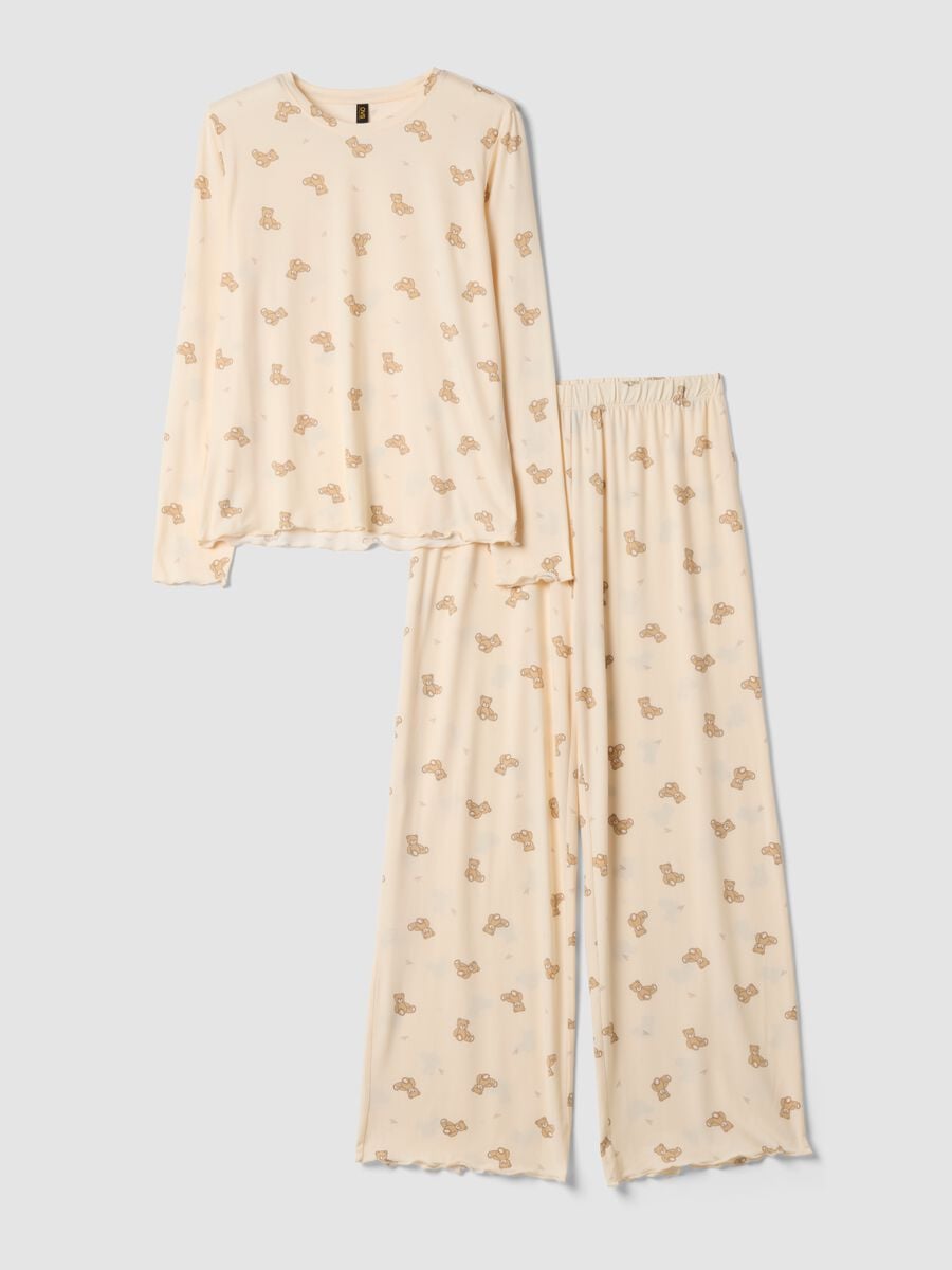 Pigiama bianco panna in tessuto elasticizzato girocollo_4
