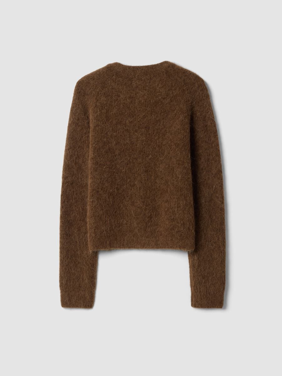 Brown crew-neck alpaca and stretch wool cardigan_2