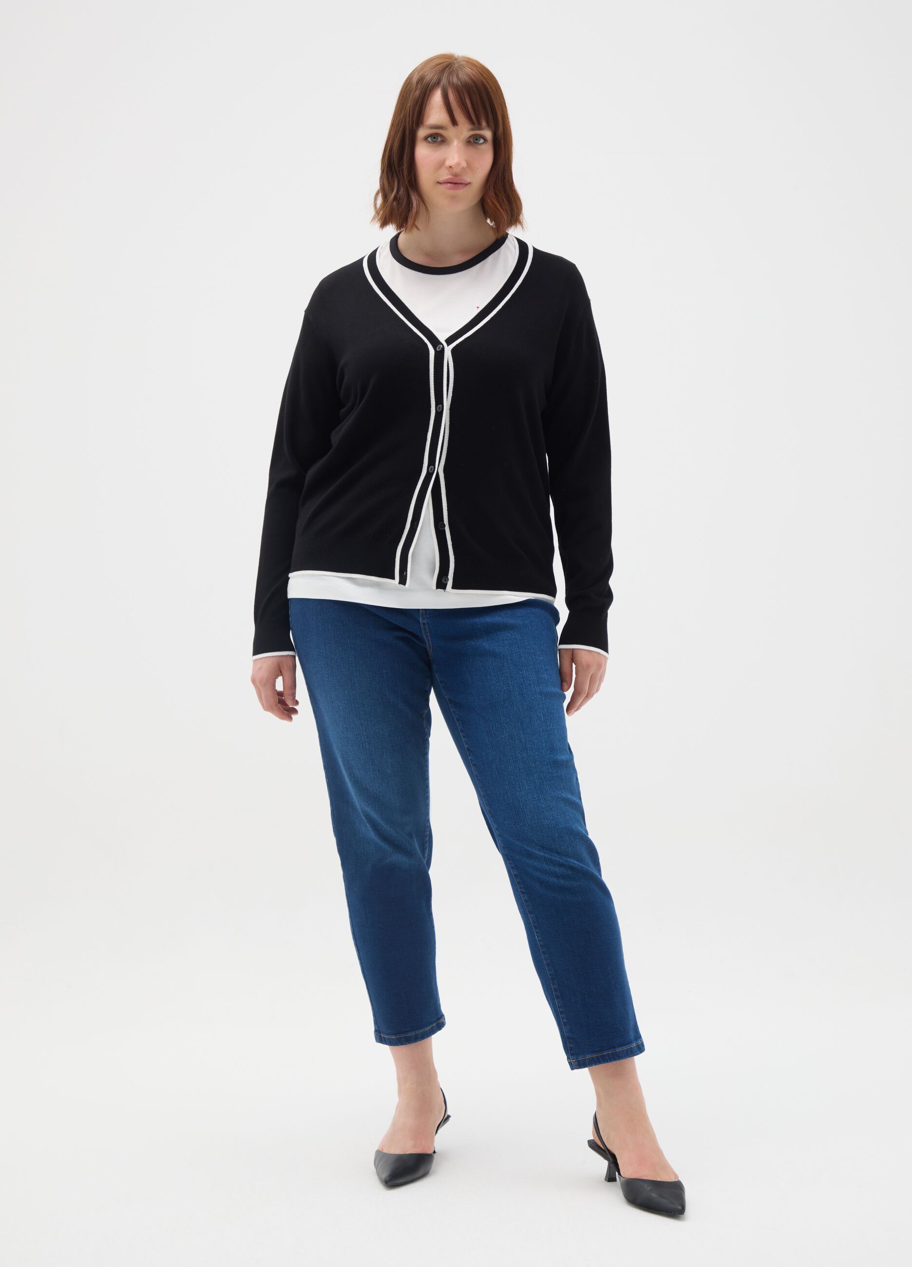 Black Cardigan with Contrast Trim