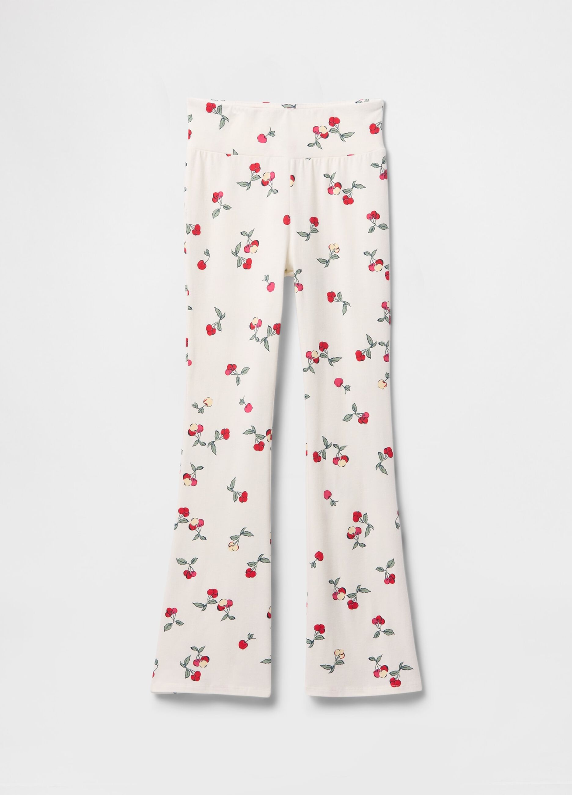 Flared trousers with floral pattern on white background