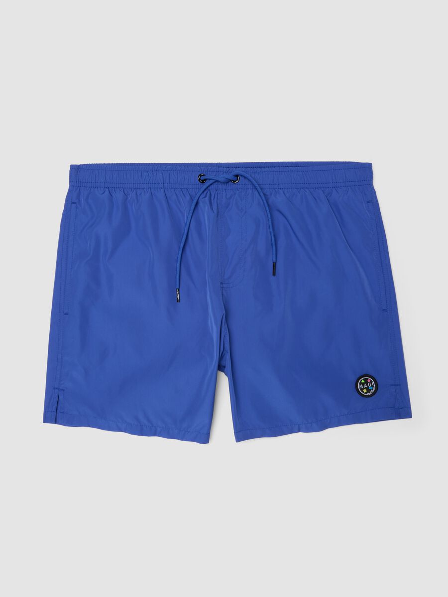 Blue swim shorts with elasticated waistband and drawstring_0