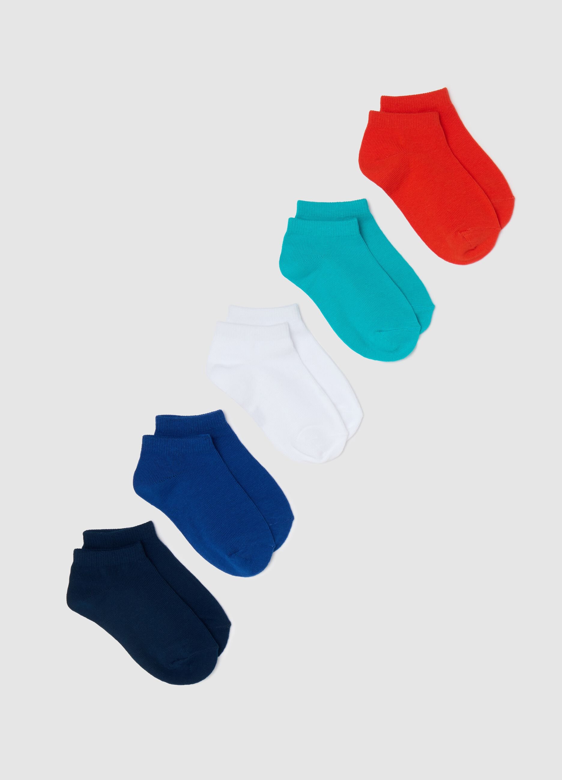 Five-pair pack orange and blue stretch shoe liners