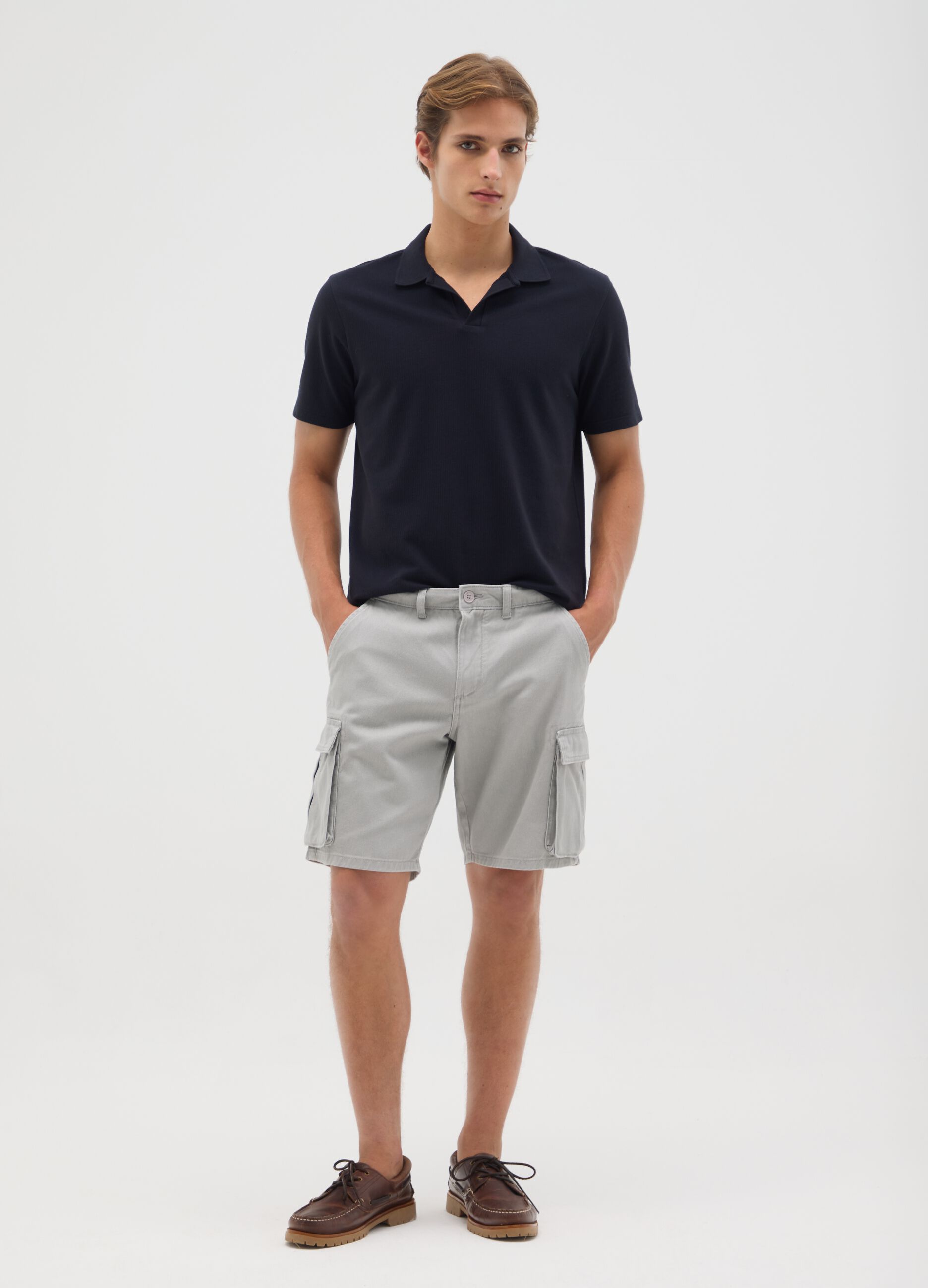 Men's grey pure cotton regular fit shorts