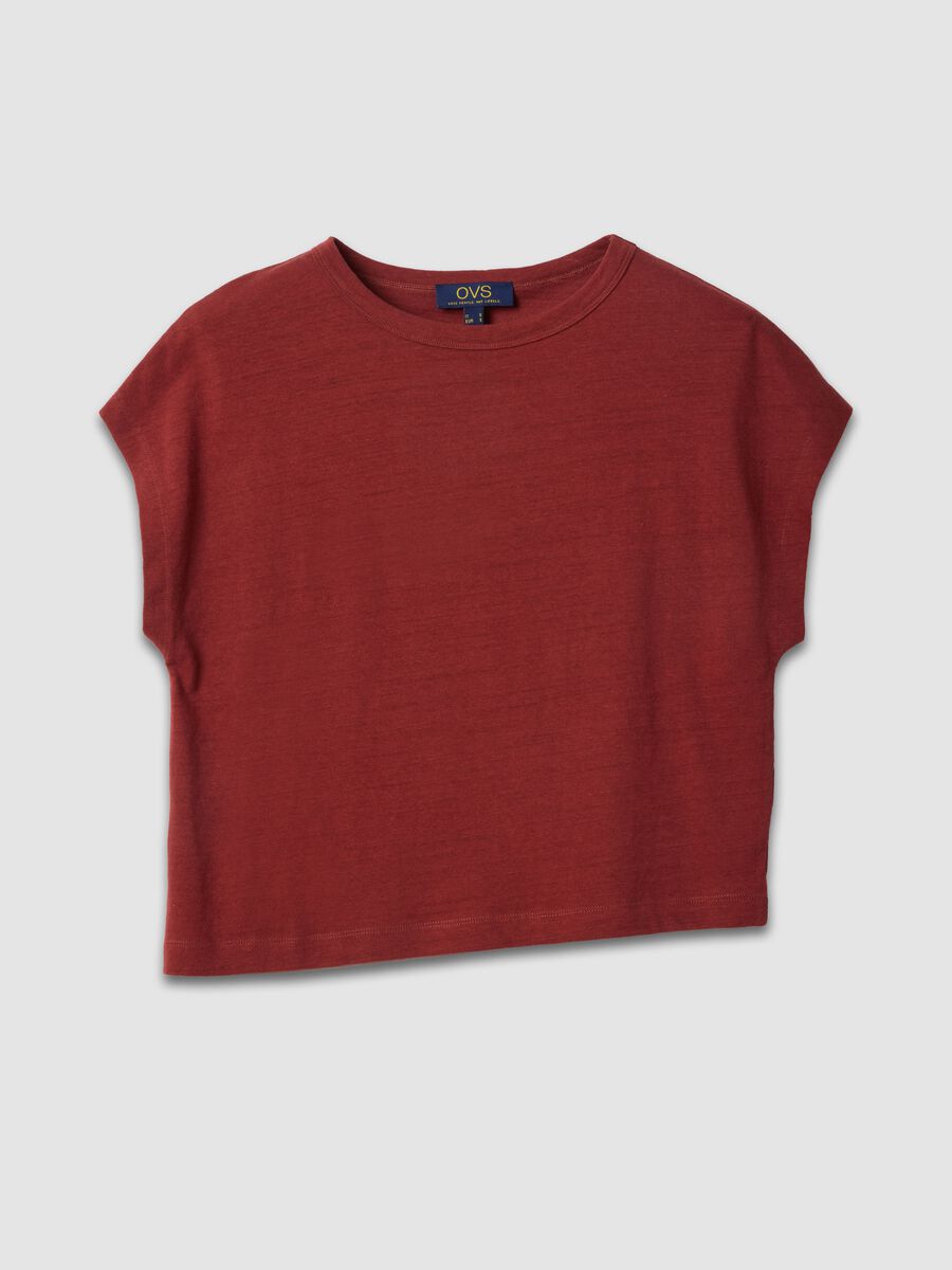 Red cotton-linen blend short-sleeve T-shirt, regular fit_4