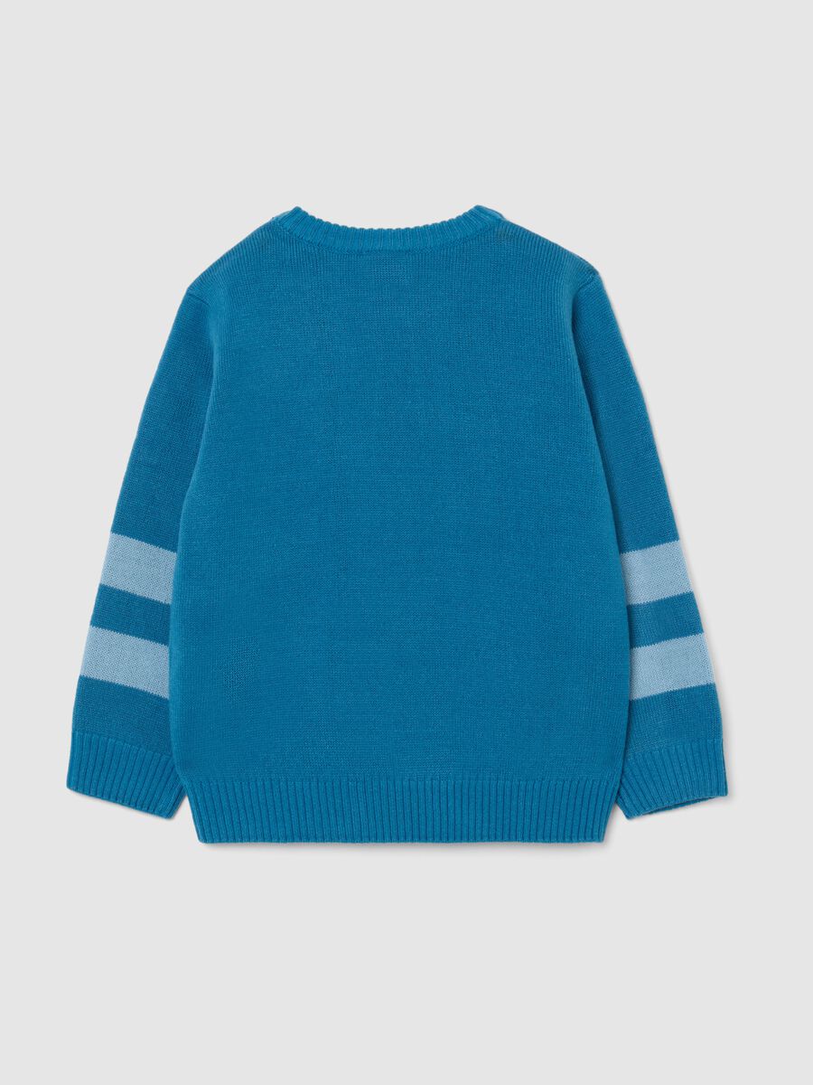 Blue children's regular fit sweater with Disney print and striped sleeves_1