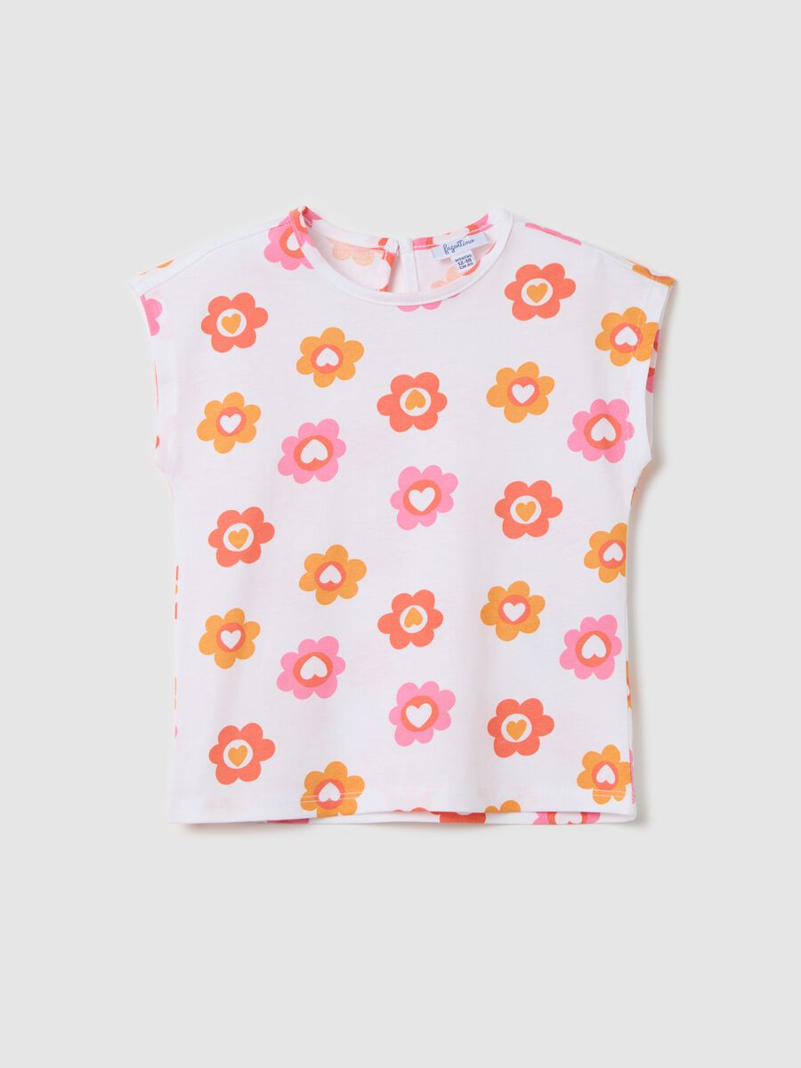 White sleeveless T-shirt in cotton with print_0
