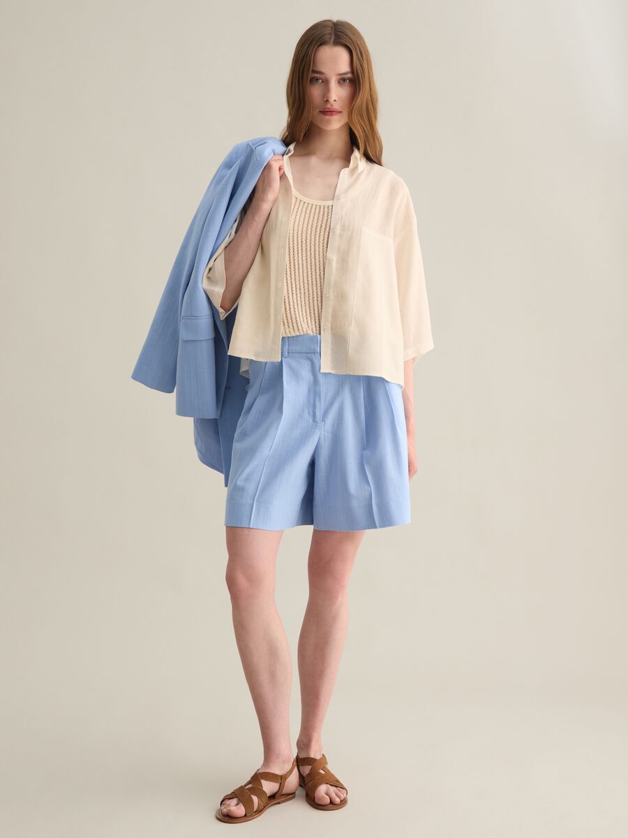 Women's white oversized shirt in linen blend_1