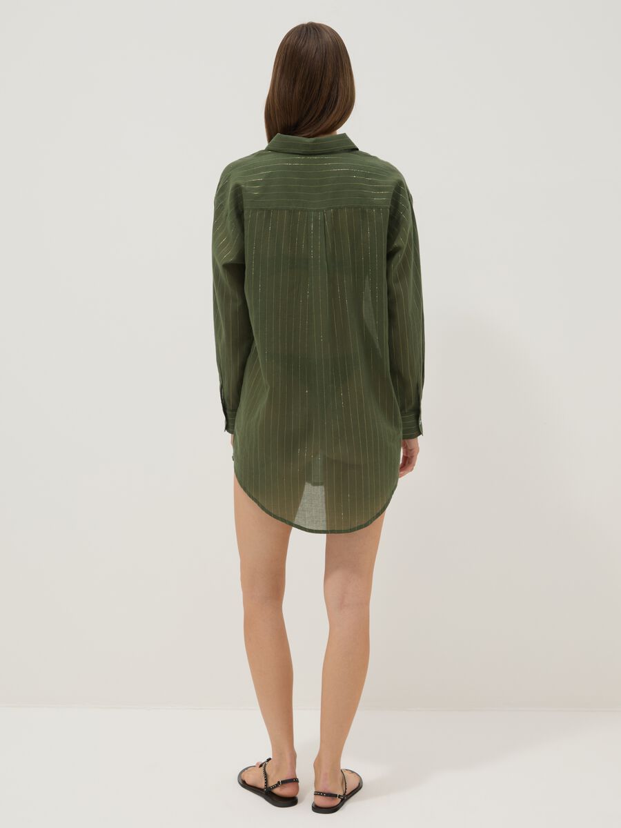 Green cotton-blend kaftan with gold stripes_3