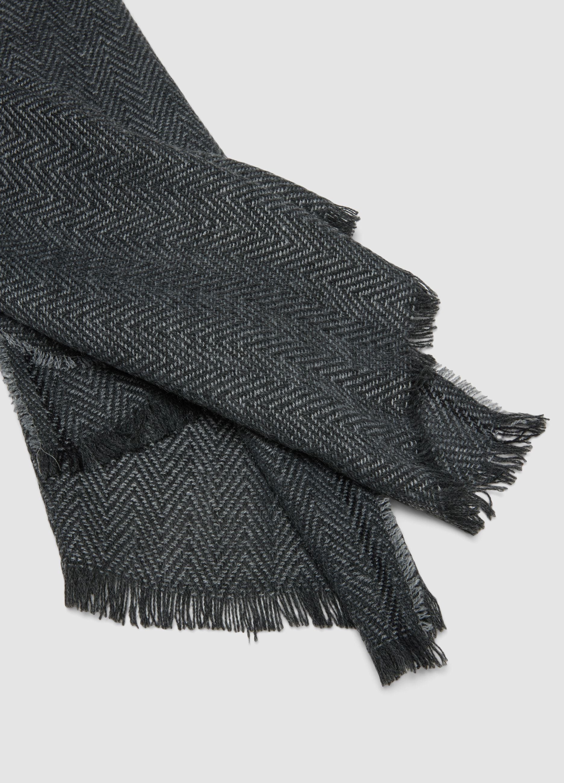 Grey herringbone scarf with fringed ends