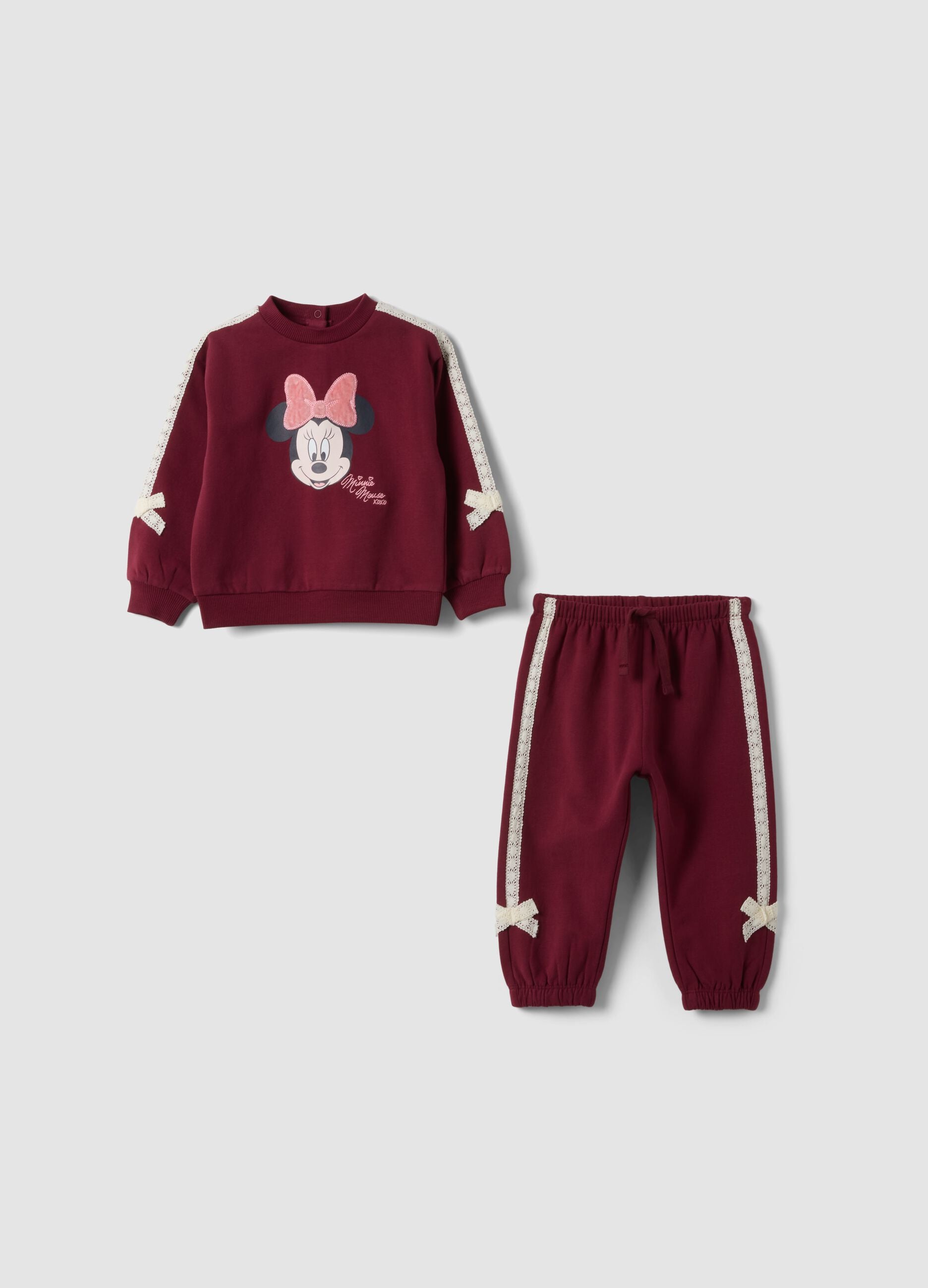 Red Minnie print jogging set in stretchy organic cotton