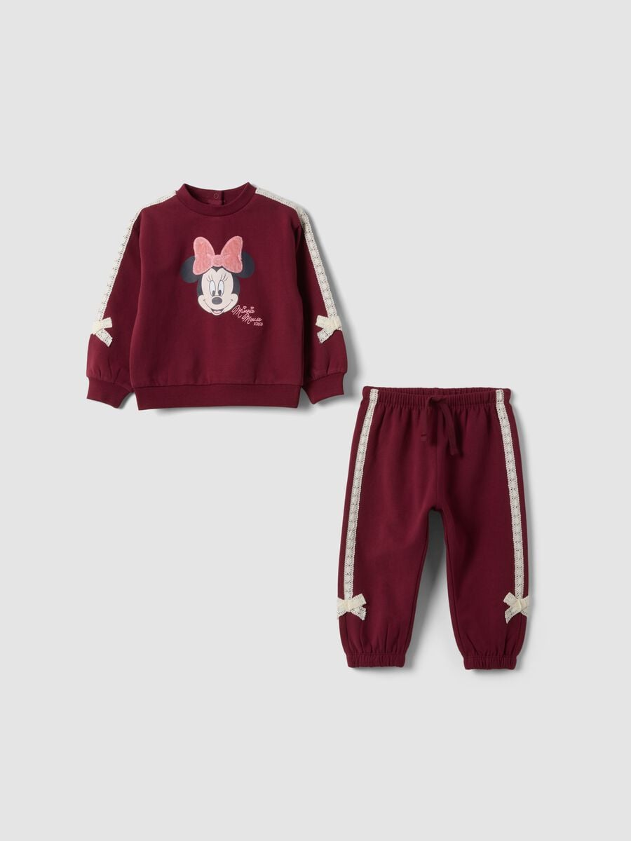 Completo jogging rosso in cotone organico elasticizzato con stampa Minnie_0