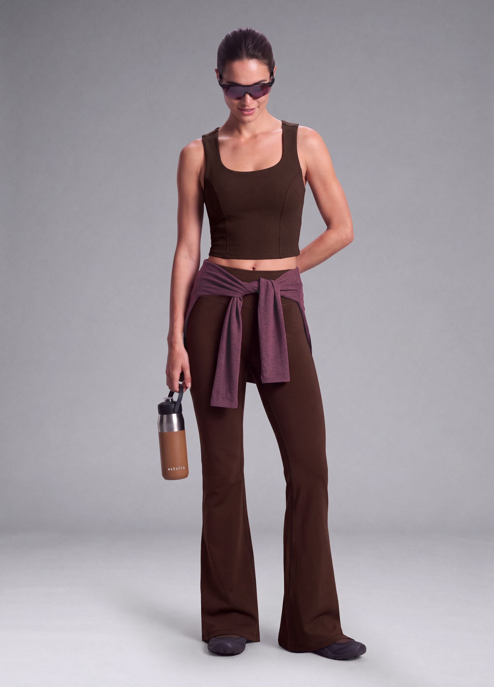 Top marrone crop in tessuto elasticizzato traspirante ALTAVIA STUDIO