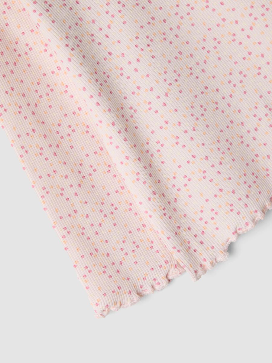 Maglietta rosa in cotone organico elasticizzato a pois slim fit per bimba_2