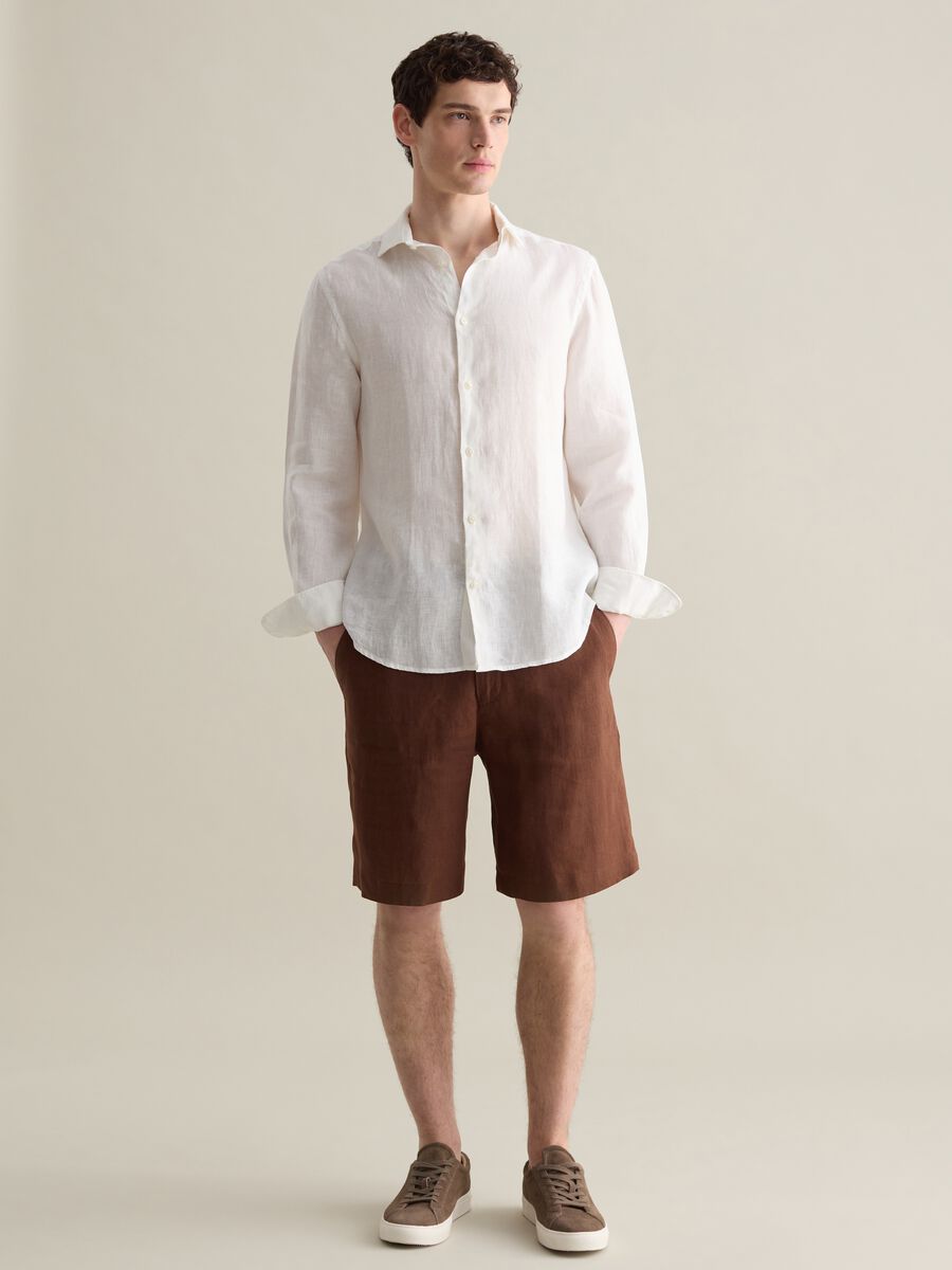 Linen Bermuda shorts with internal drawstring_0