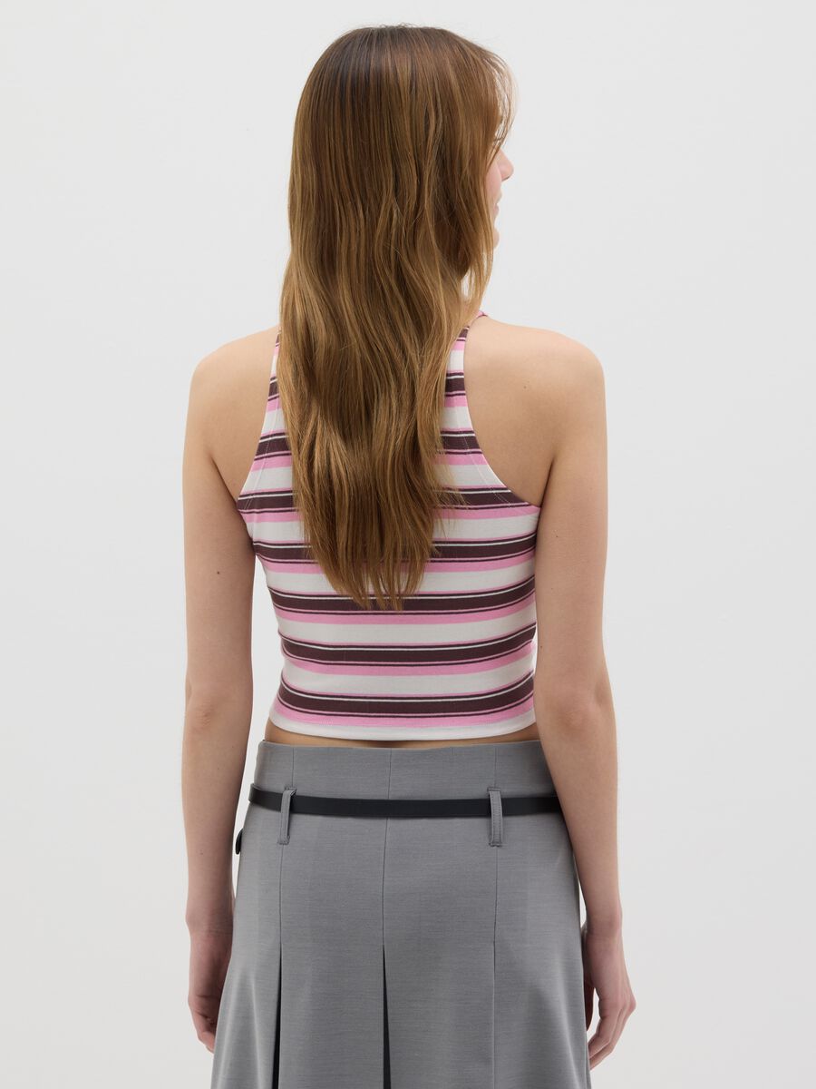 Sleeveless Pink and Brown Striped Polo_2