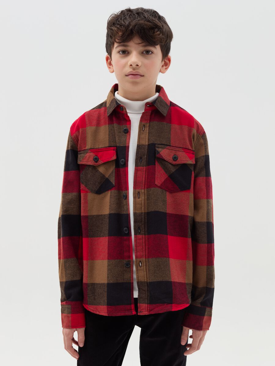 Flannel shirt with denim inserts_0