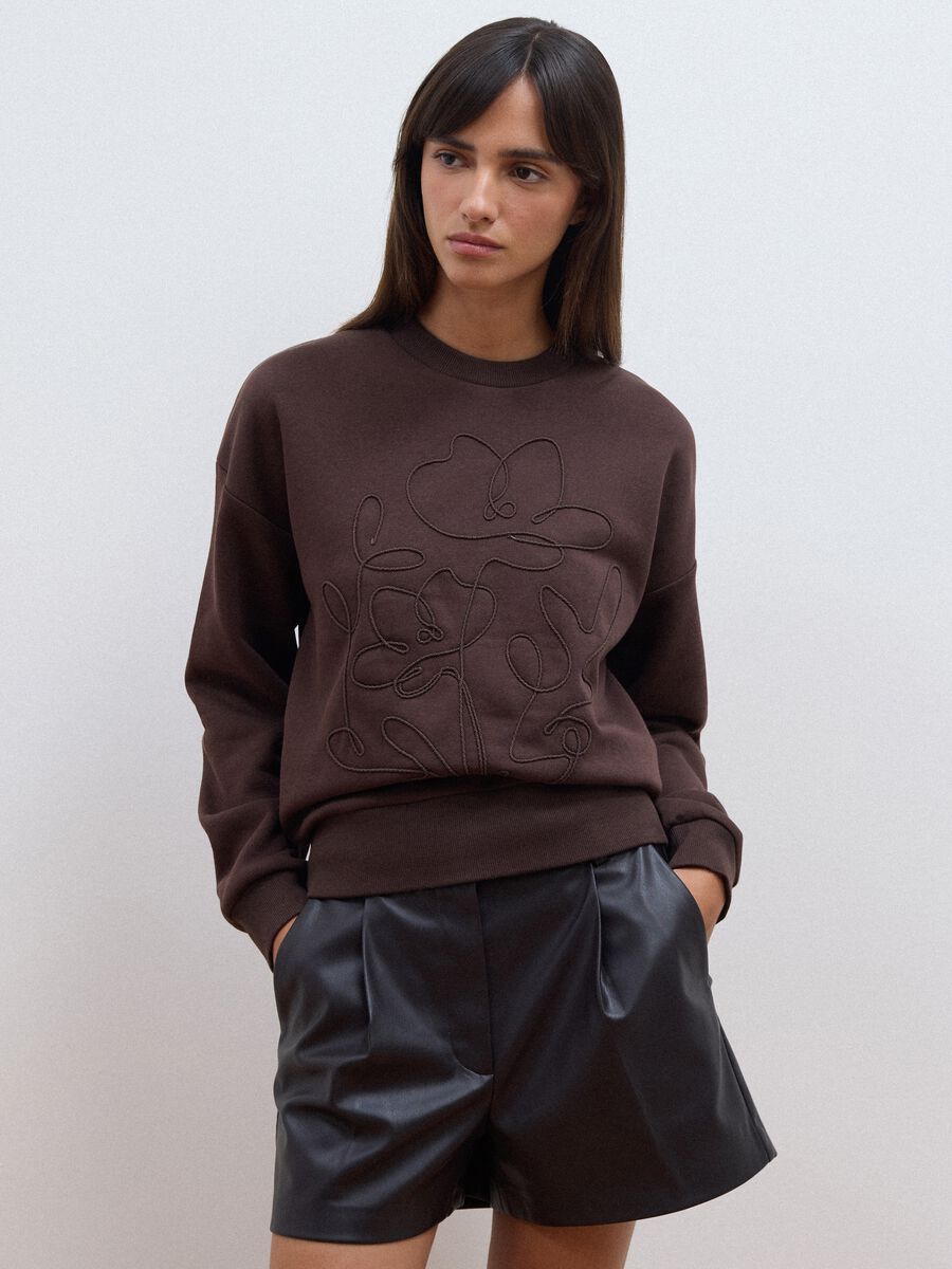 Felpa marrone in misto cotone a girocollo regular fit_0