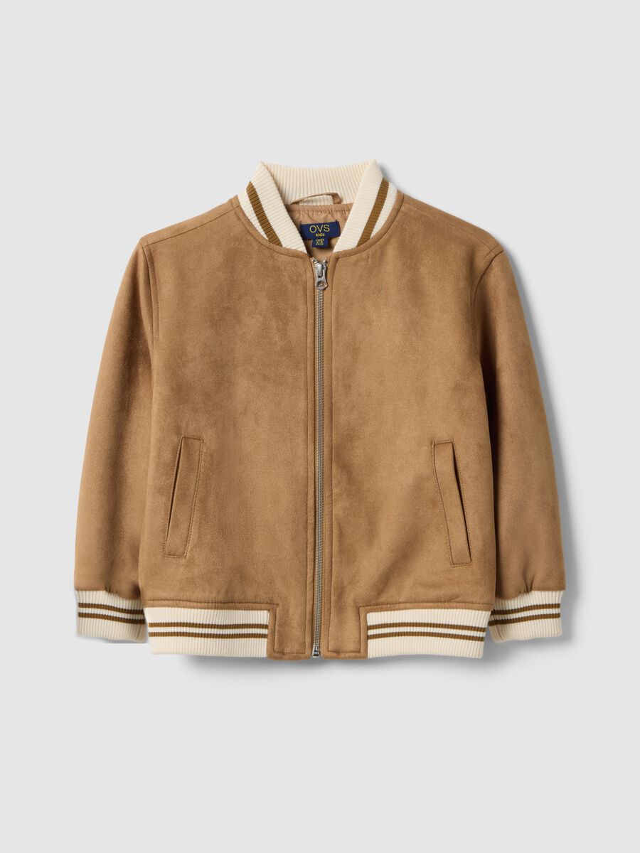 Giubbotto marrone da bambino regular fit con polsini e collo a coste_0