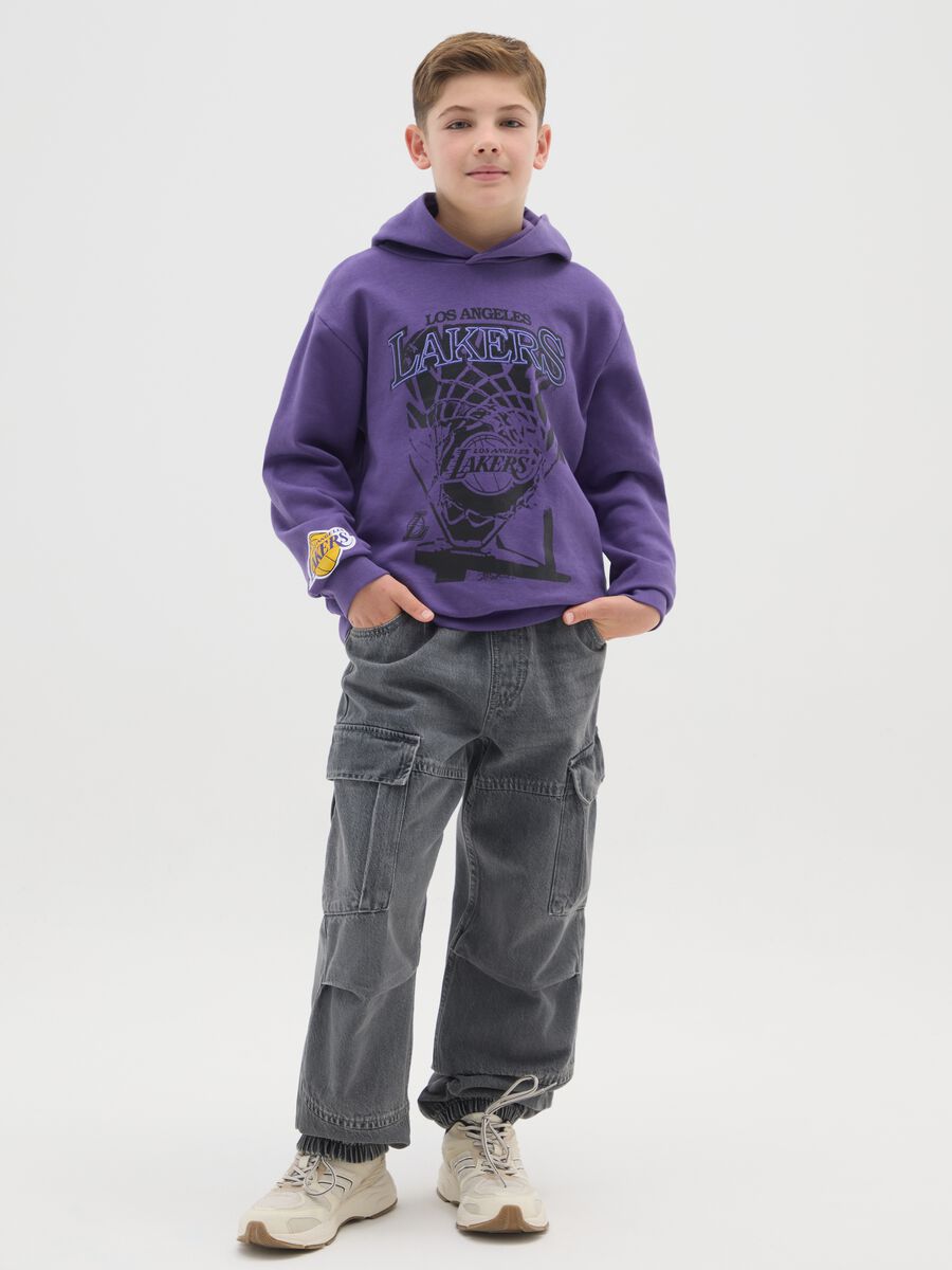 Jogger cargo in denim grigio da ragazzo in puro cotone relaxed fit_0