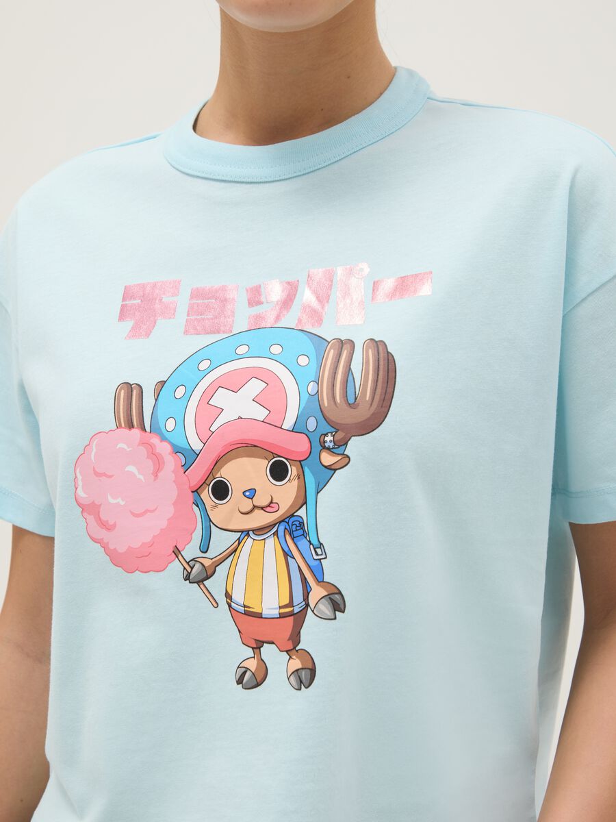 Sky Blue Pure Cotton Regular Fit T-shirt with One Piece Print_3