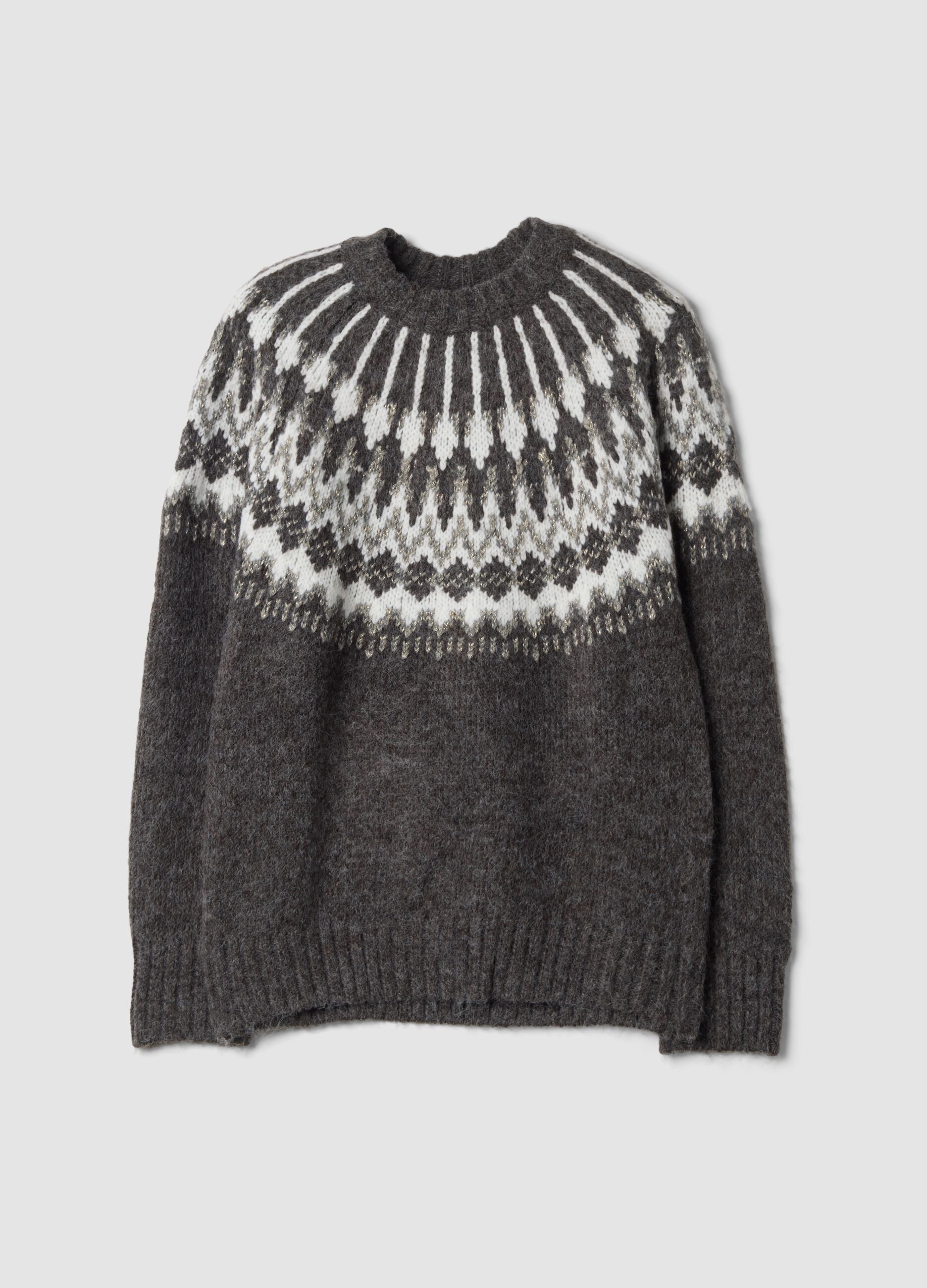 Grey Jacquard Crew-Neck Jumper, Regular Fit