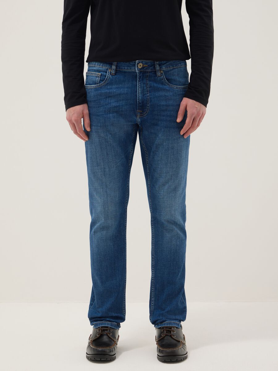 Blue Stretch Denim Slim Fit Cotton Jeans_1