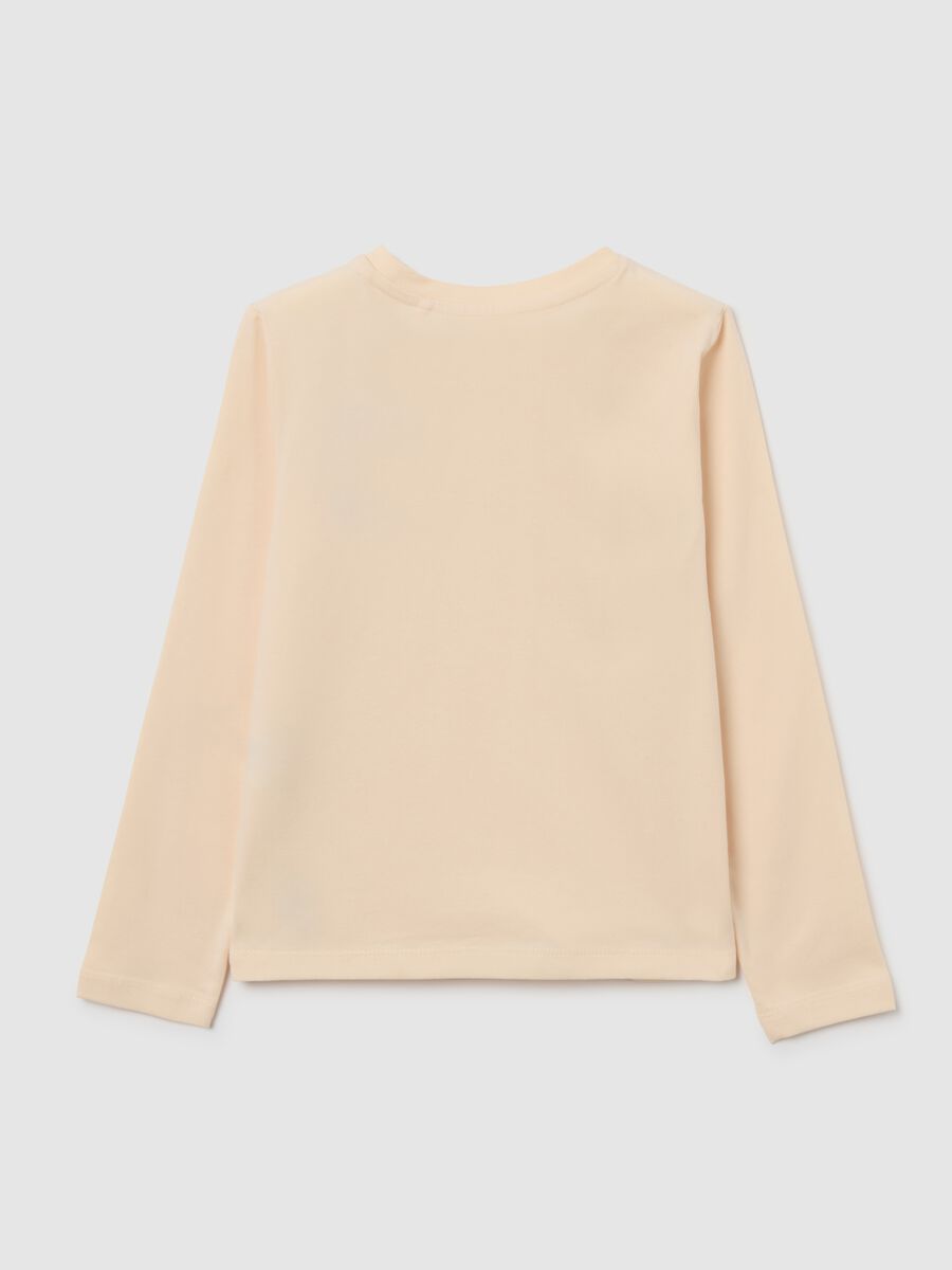 Beige regular fit girl's cotton blend jumper with embroidery_1