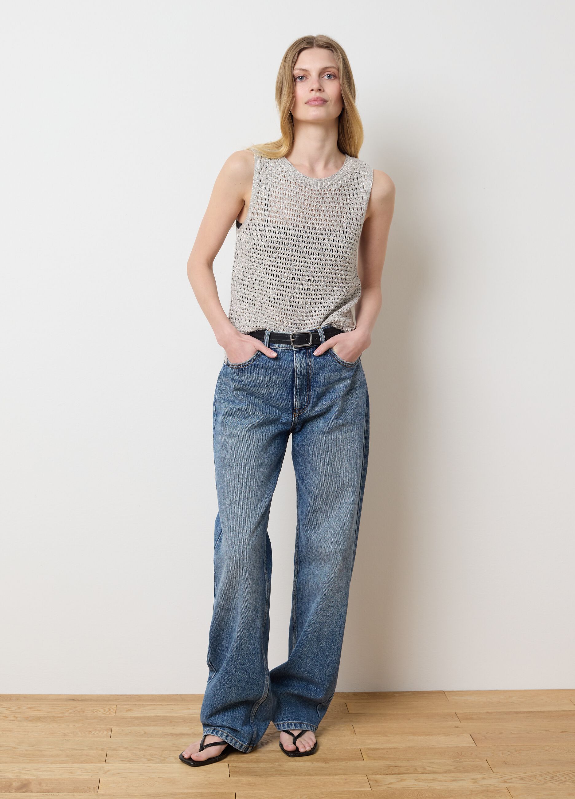 Crochet tank top in lurex with fringes