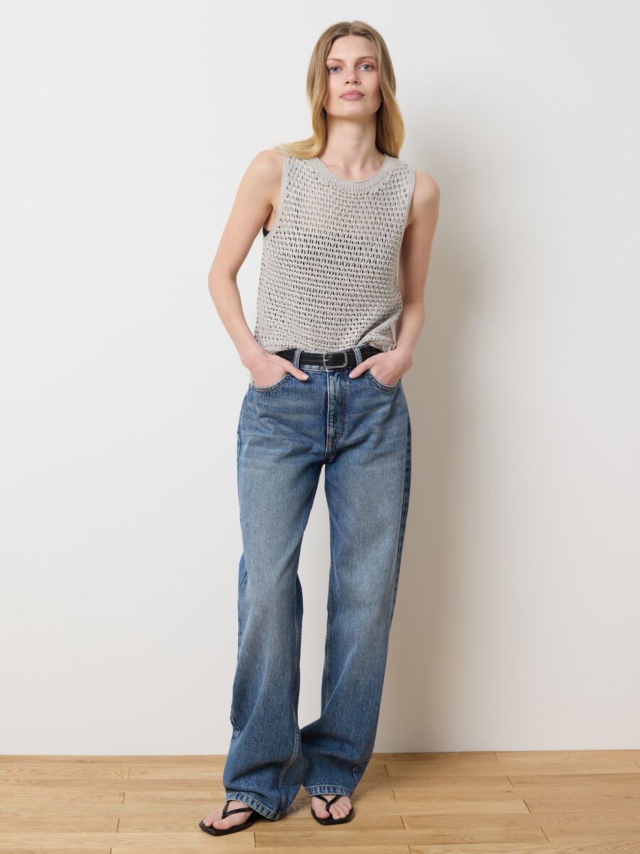 Crochet tank top in lurex with fringes_0