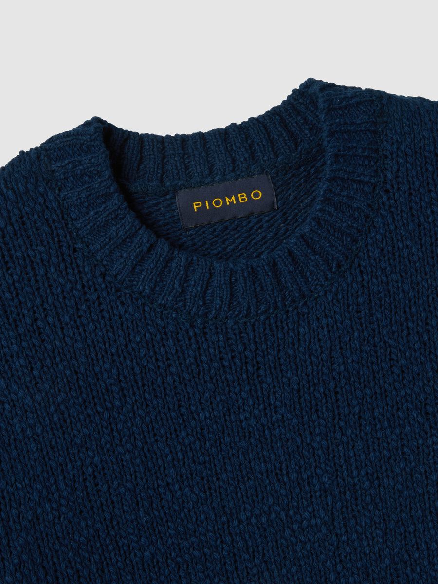 Long sleeve blue pure cotton pullover regular fit_1