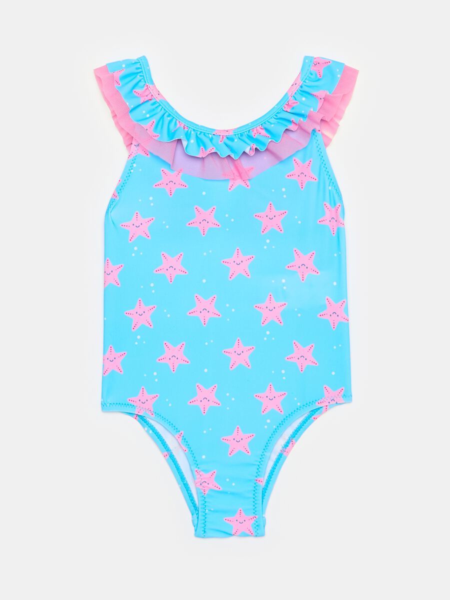 One-piece swimsuit in tulle with starfish print_0
