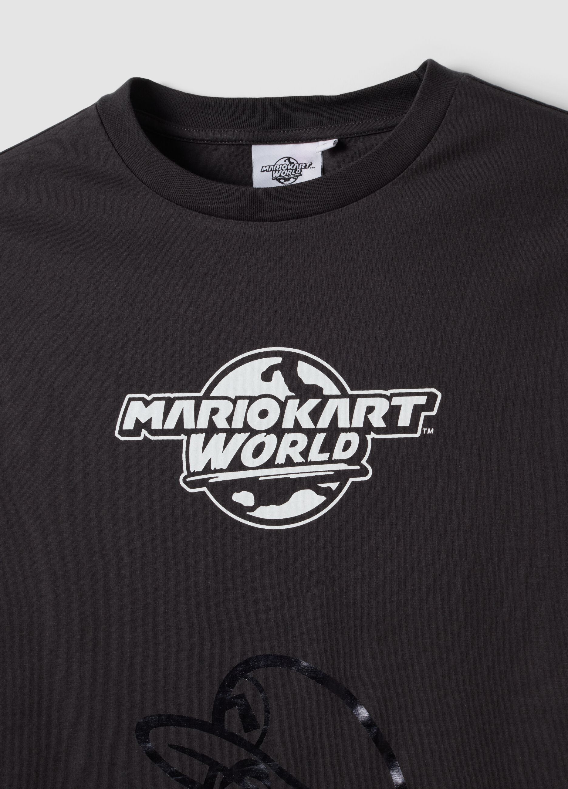Black pure cotton T-shirt with Mario Kart print