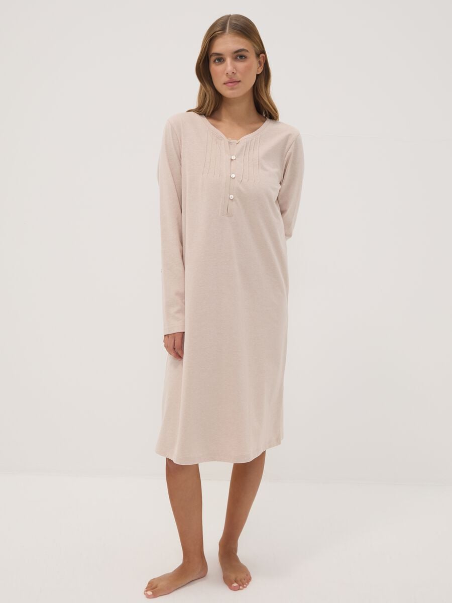 Beige organic cotton-blend nightdress with V-neck_0