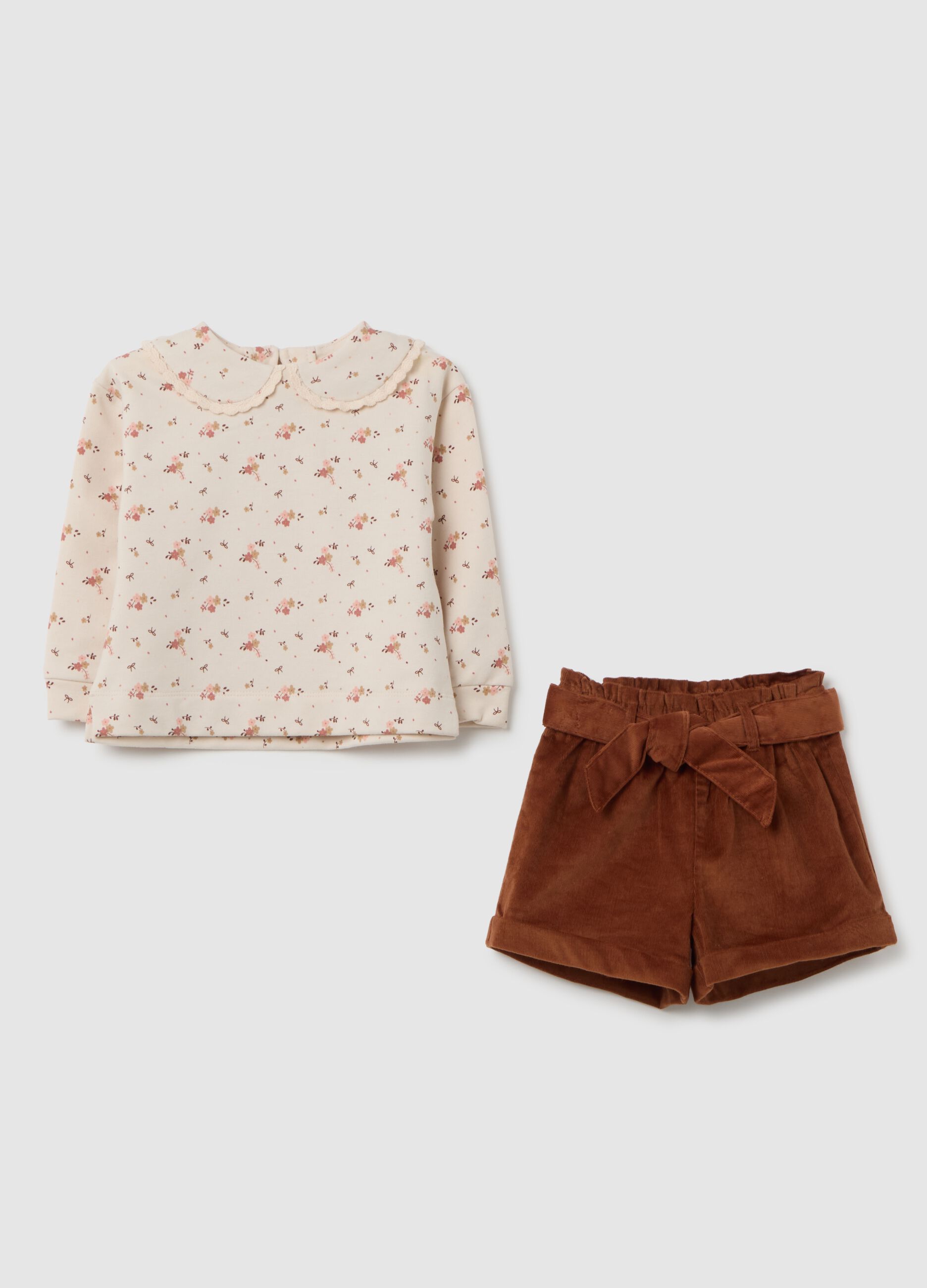 Girl's beige cotton-blend set