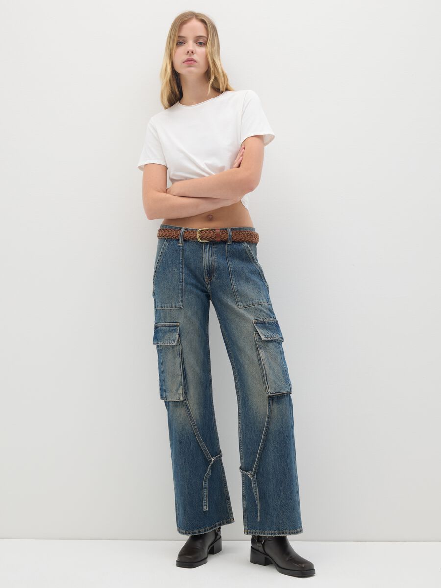 Pantaloni cargo in puro cotone denim_0