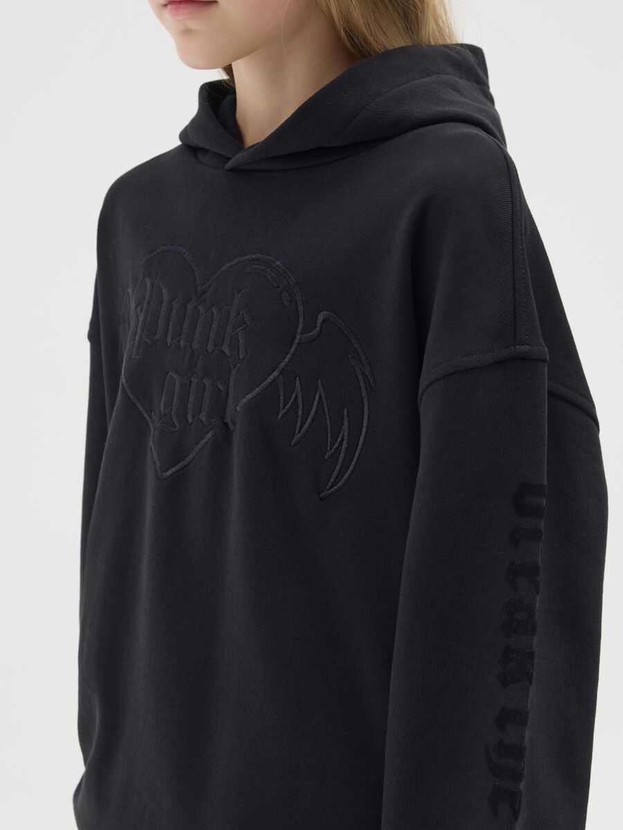 Felpa con cappuccio da ragazze in puro cotone nero _2