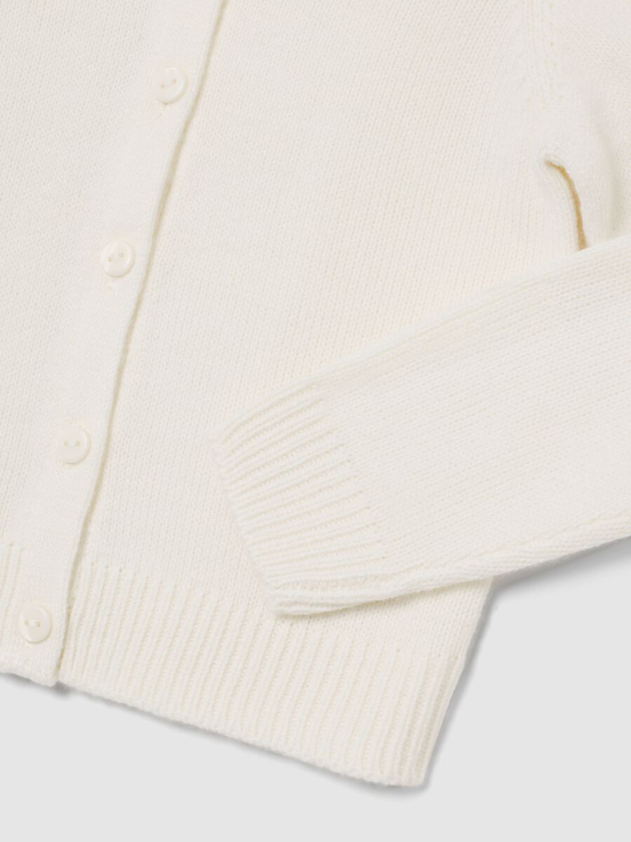 Girl's white cardigan regular fit with decorated round neck_3